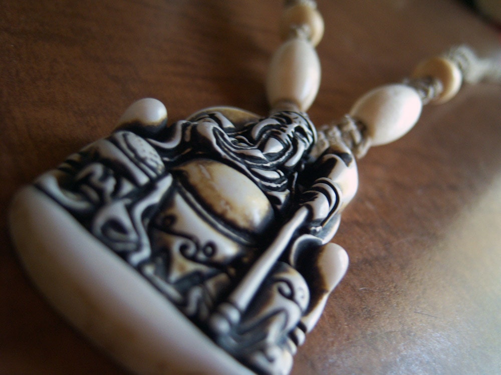 Natural Hemp with Wooden Beads and Buddha or Wise Man Pendant
