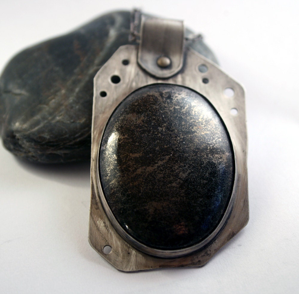 Pyrite Necklace - Industrial, Abstract Style Pendant Necklace
