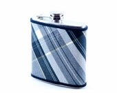 Stainless Steel Hip Flask...6 oz. Black Plaid Pattern...Recycled Shirt