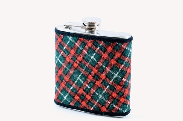 Flask - Retro Christmas Plaid Shirt Covered Flask...Stainless Steel 6oz Flask