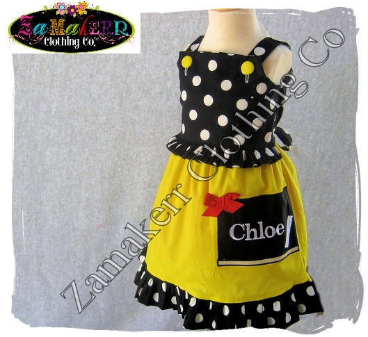 Girl Back To School Dress - School Girl Dress Set - Girl Ruffle Jumper Dress 3 6 9 12 18 24 month size 2T 2 3T 3 4T 4 5T 5 6 7 8