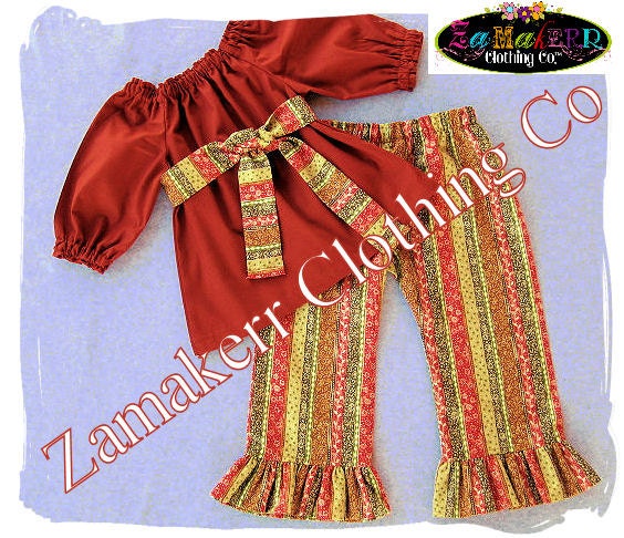 READY TO SHIP - Girl Fall Striped Pant Outfit Set Custom Boutique Girl Clothes Fall Pant Set Size 4T / 4