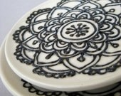 Henna Design Plate, Henna Plate, Floral Henna Design - Handmade Stoneware Pottery