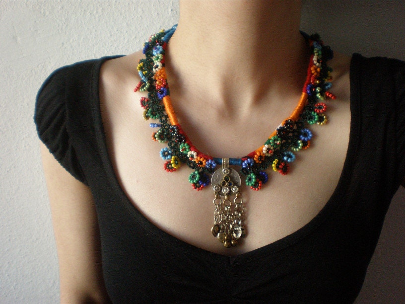 Old World - Summer ...  Crochet / Embroidery Beaded Necklace - Beadwork