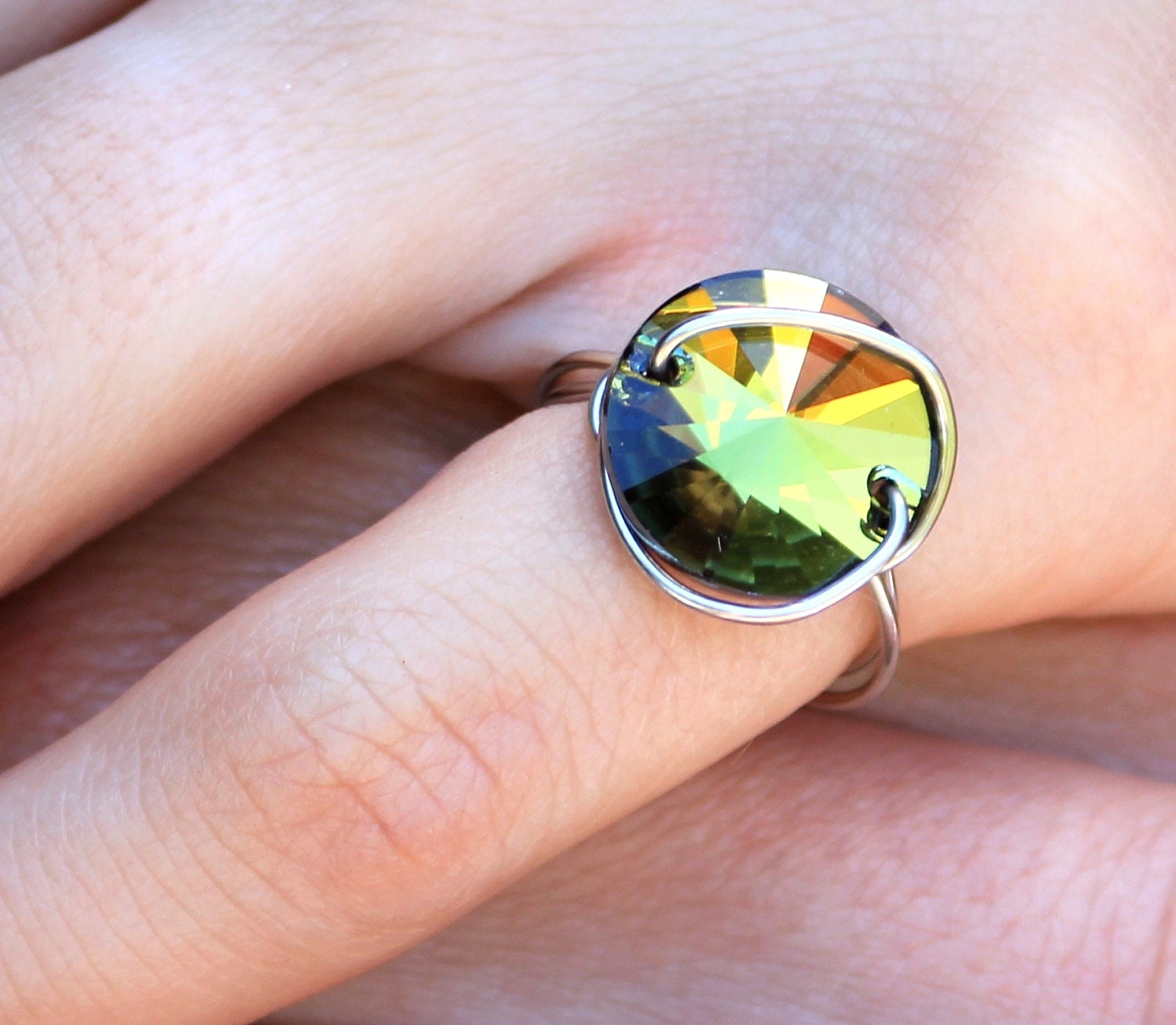 Crystal Rivoli Button Ring Swarovski Tabac