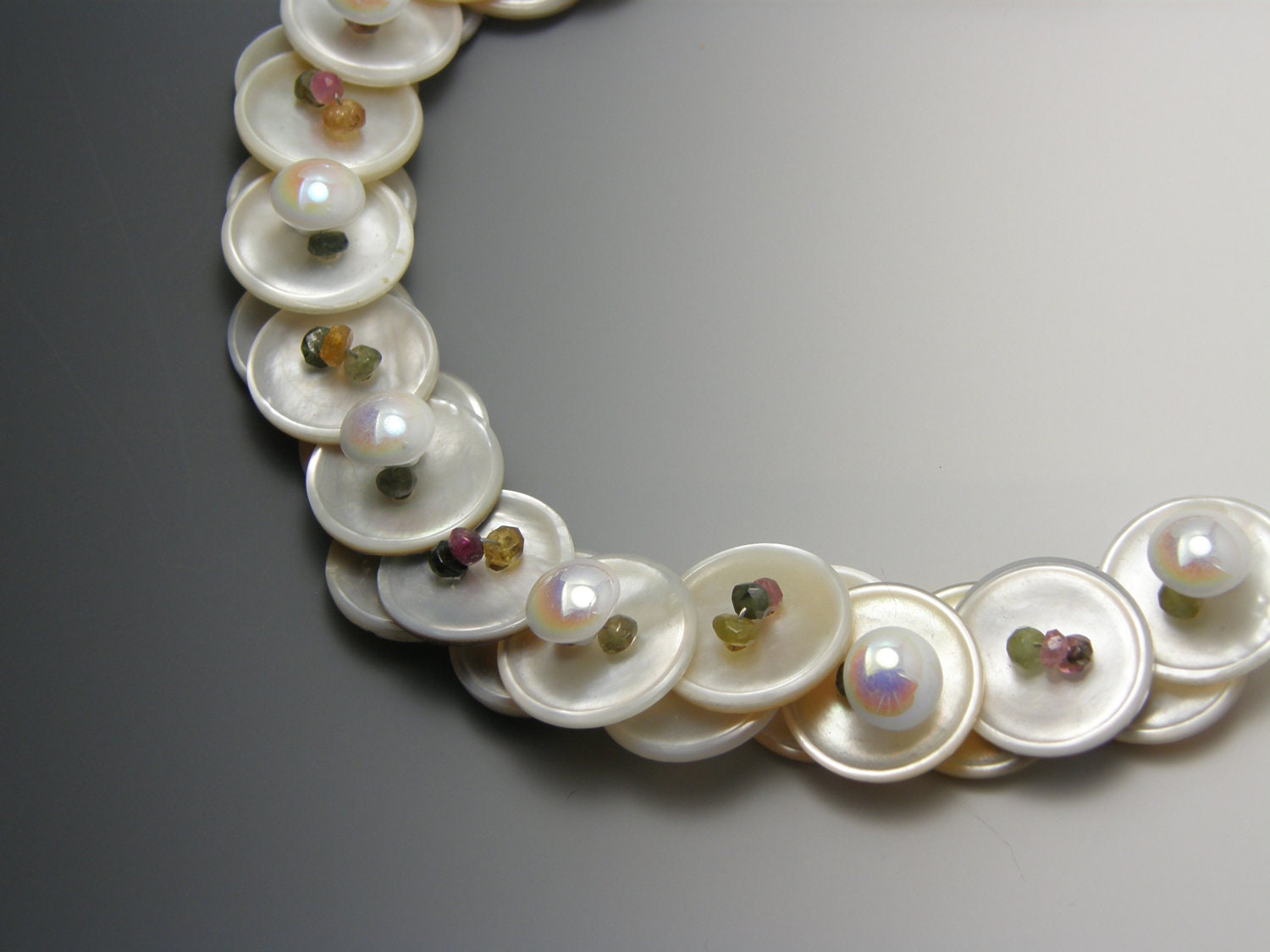 Tourmaline Gemstone Layered Button Necklace