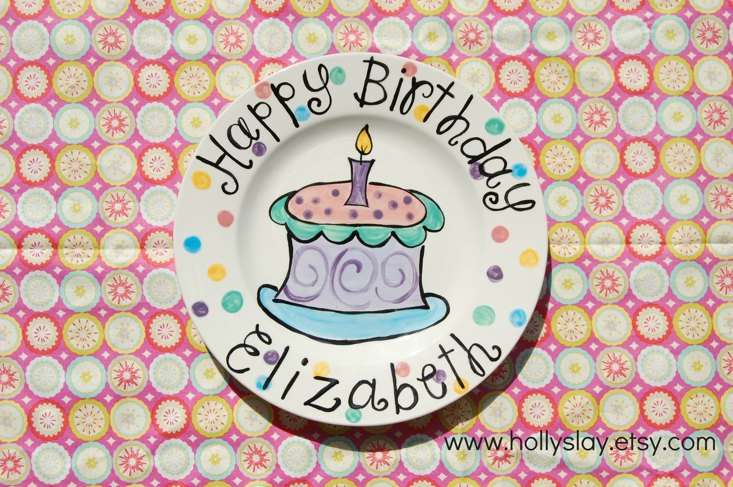 Happy Birthday Personalized Childs Dinner-Sized Plate, Custom Handpainted Il_570xn