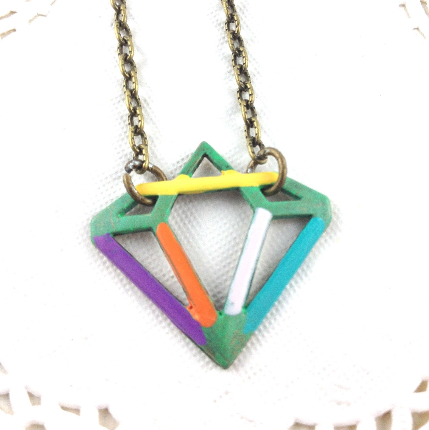 Necklace - Geometric Patina Diamond Pendant