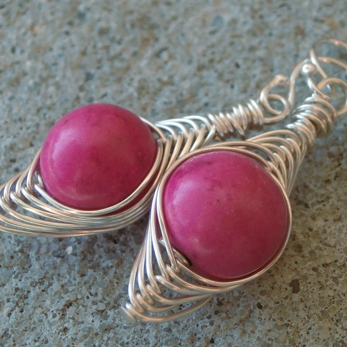 Neon Jewelry, Hot Pink Earrings, Neon Earings - Cool Earings with Magnesite, Modern Wire Wrap - Girly Girl Earings