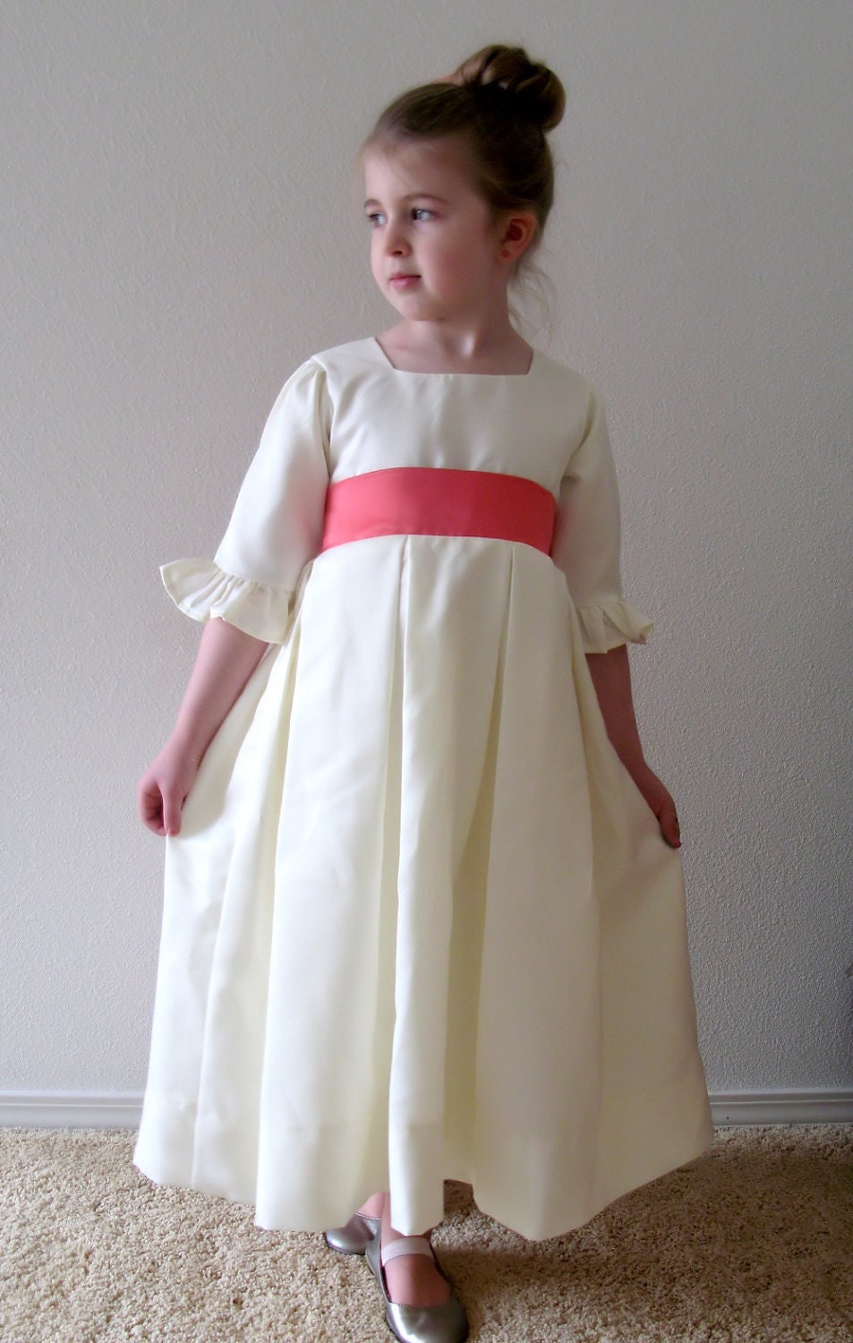 SAMPLE SALE - Ivory Satin Flower Girl Dress