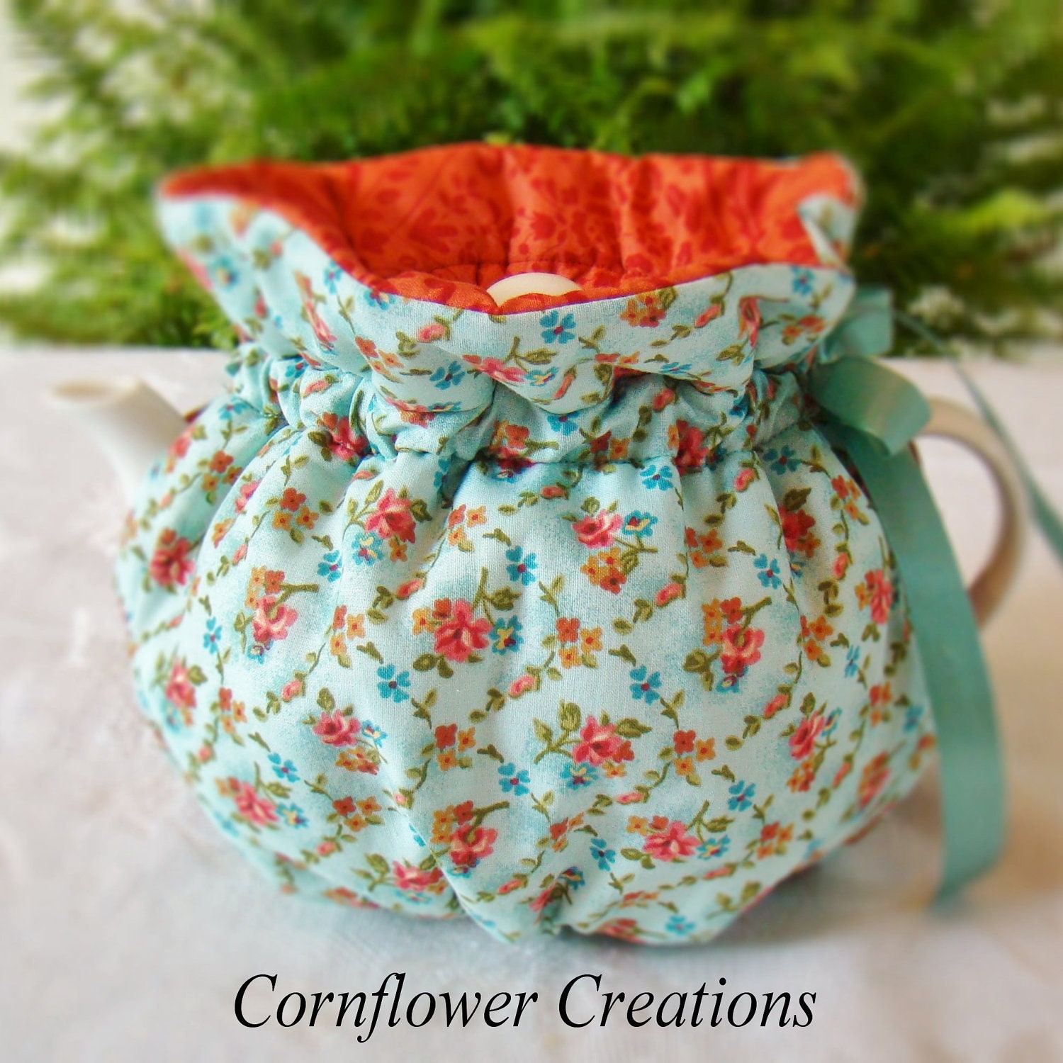 Teal and Red Beautiful Flowers - Wrap Around Style Tea Pot Cosy