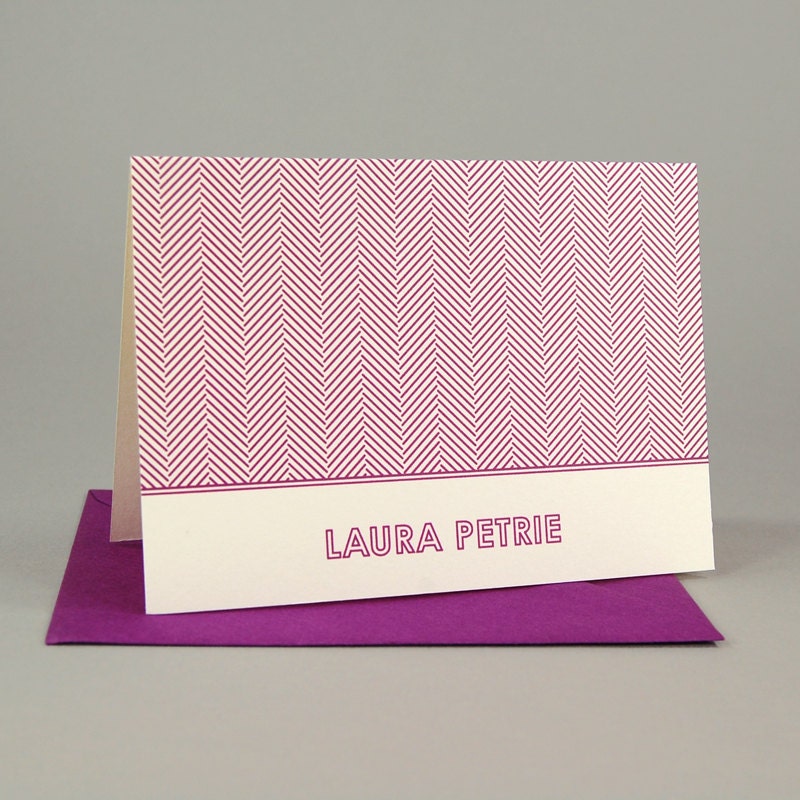 HERRINGBONE Custom Notecard Set of 16 - Personalized Stationery / Personalized Stationary