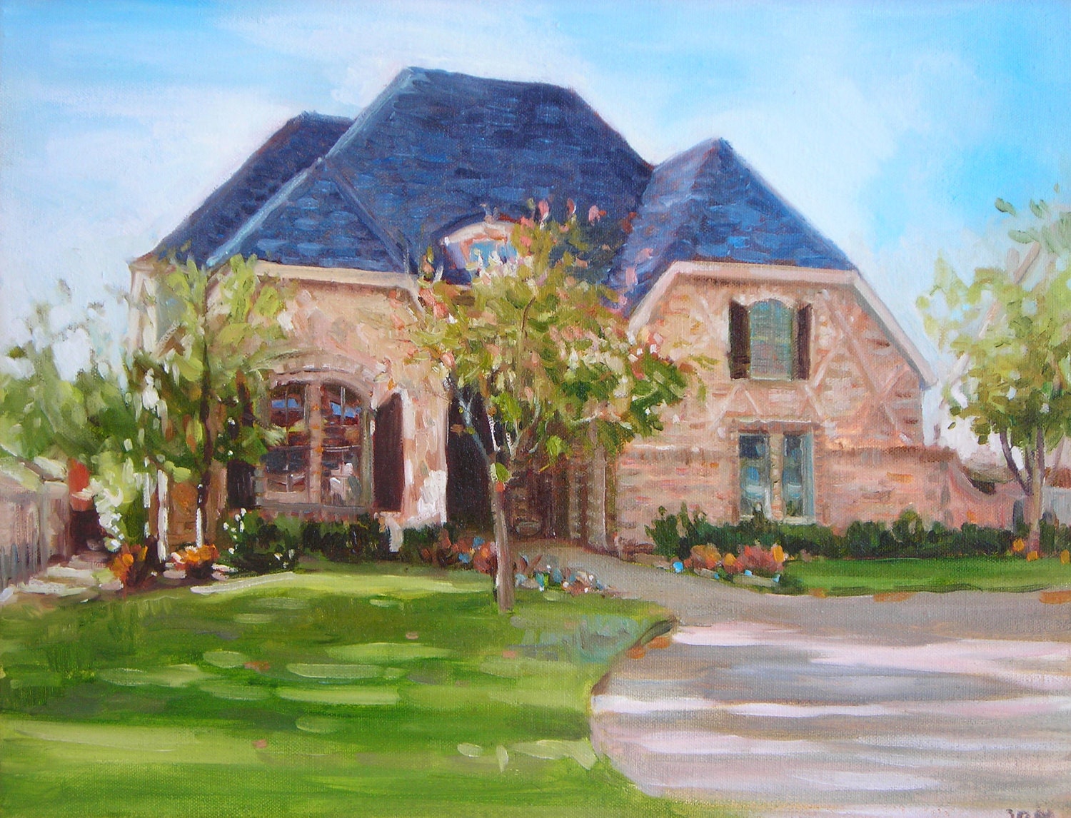 House Home Portrait, 11  x 14" custom oil painting, made to order