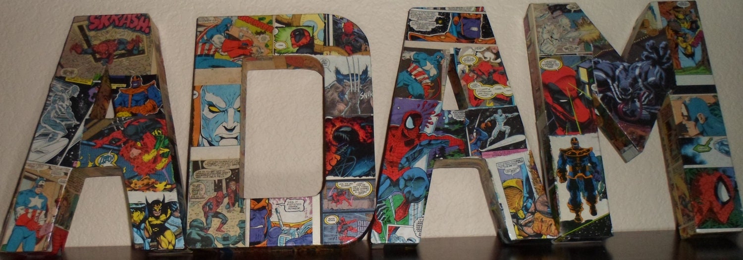 Custom Made to Order Comic Book Letters Wall Hangers Spiderman, Batman, Superman, Ghost Rider