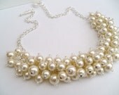 Set of 5 - Ivory Pearl Beaded Necklace, Bridal Jewelry, Cluster Necklace, Chunky Necklace, Bridesmaid Gift, Custom Colours