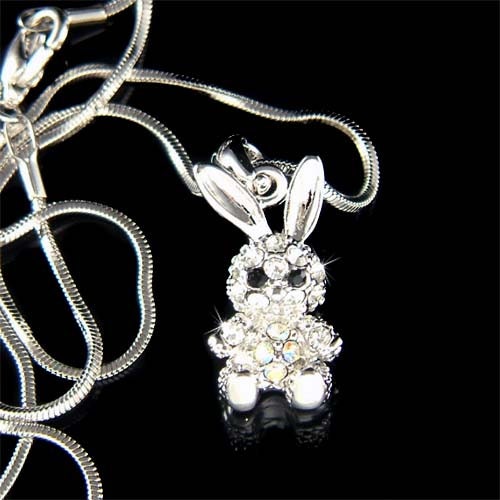 Dainty Swarovski Crystal Cute Little Easter Bunny Rabbit hase Pendant Chain Girls Necklace Christmas Best Friend Gift New