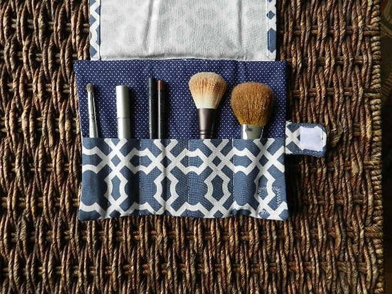 Make Up Brush Case/Wallet/Roll with Monogram A Great Bridesmaid Gift - Choose from 20 fabric choices organic cotton fabrics