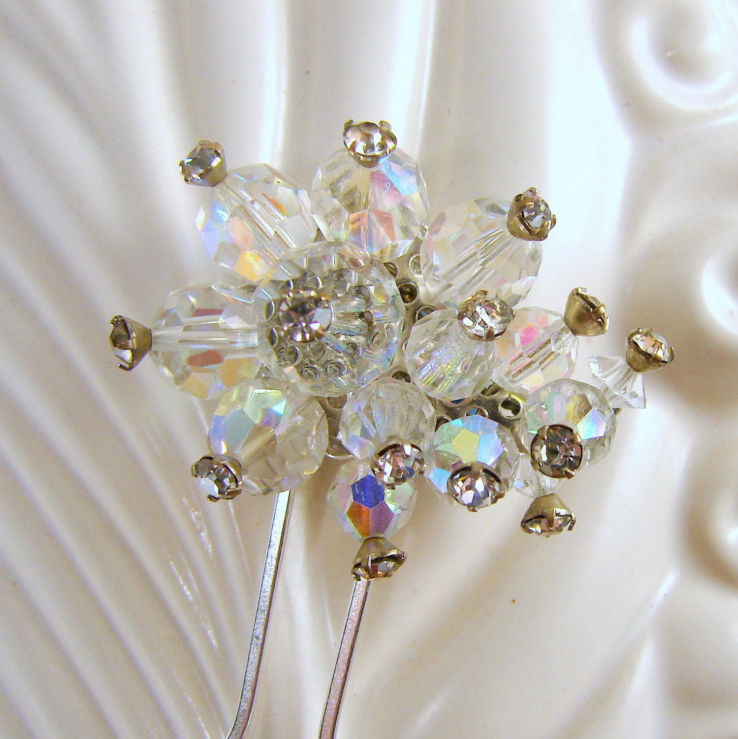 Crystal Hair Comb Rhinestone Hairpiece Formal New Years Wedding Accessory Aurora Borealis