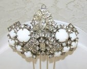Bridal Hair Accessories Wedding Comb Vintage Rhinestone Jewelry Milk Glass White Formal