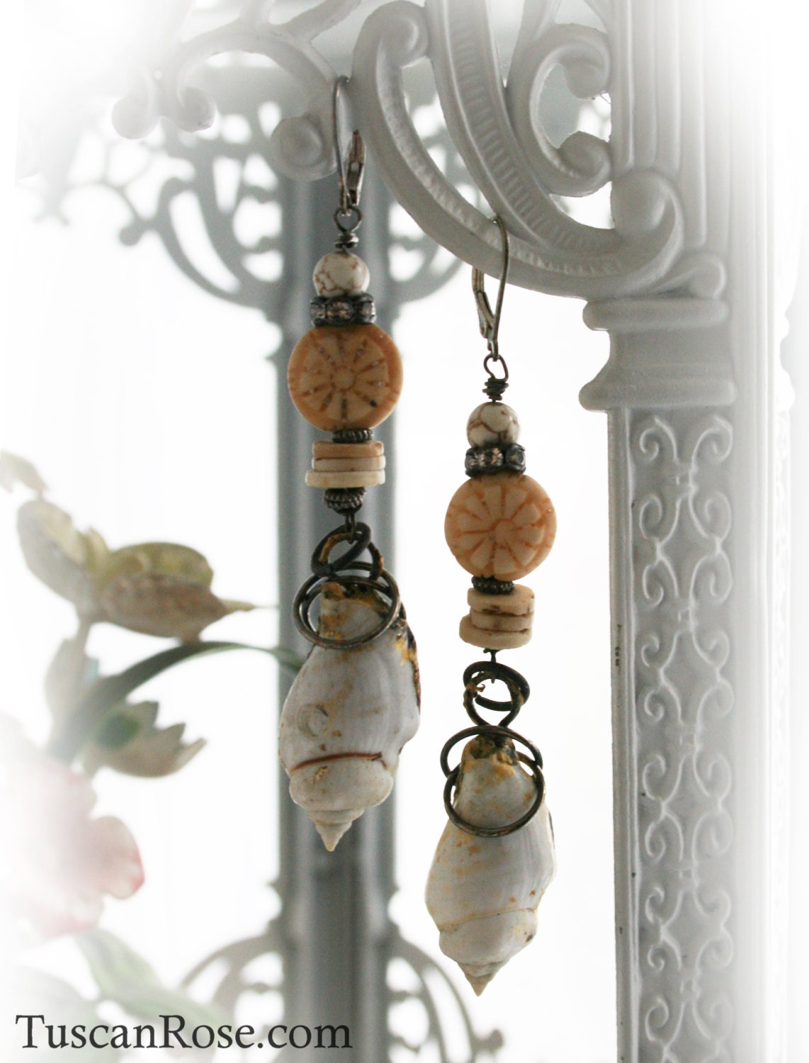 Mermaid Relics dangle earrings - beach shell - Gypsy Bohemian