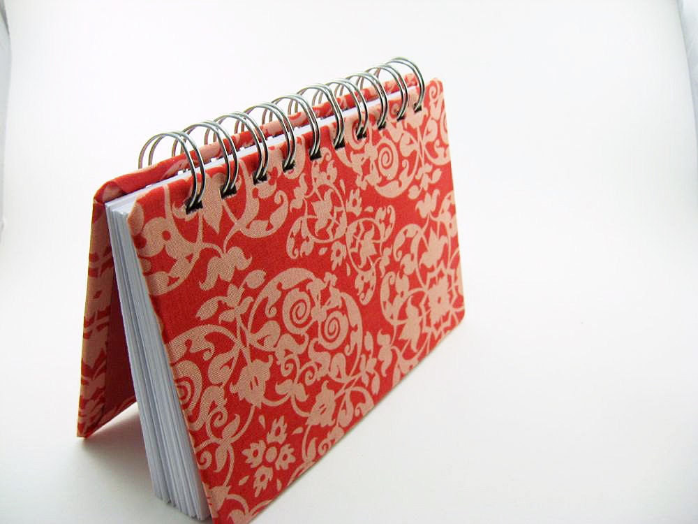 4 x 6  Notebook Covered in Red and Pink Fabric - Blank Journal Sketchbook