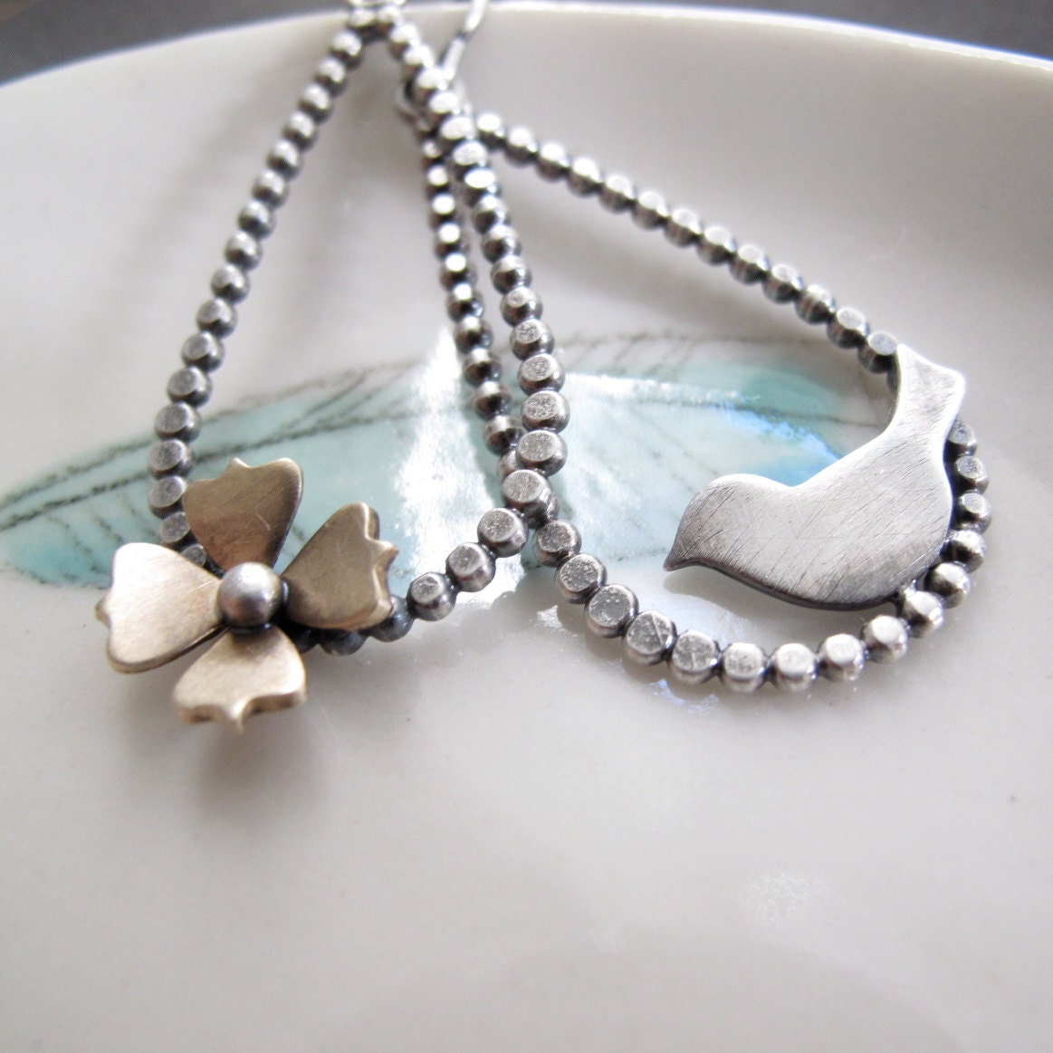 modern bird & flower earrings