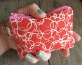 Coin Pouch Canvas Change Wallet Hand Printed Screenprint Keychain Attached