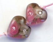 Handmade Lampwork Beads Sparkling Sweet Chocolate Hearts set 2 earring Pair