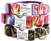 Lazer Engraved Metal Buckle Personalized Dog Collar - 12 Oilcloth styles to choose from