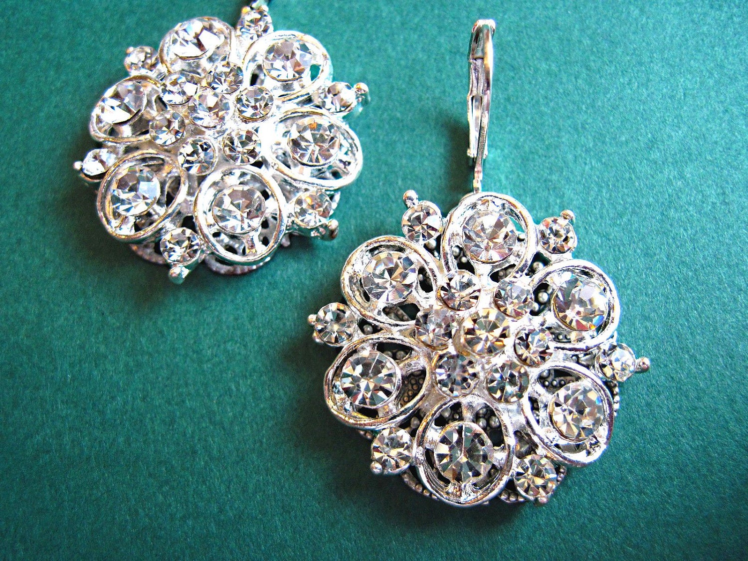 Wedding Earrings, Silver, Rhinestone Floral Earrings, Bridal Jewelry,  "Silver Petals Collection"