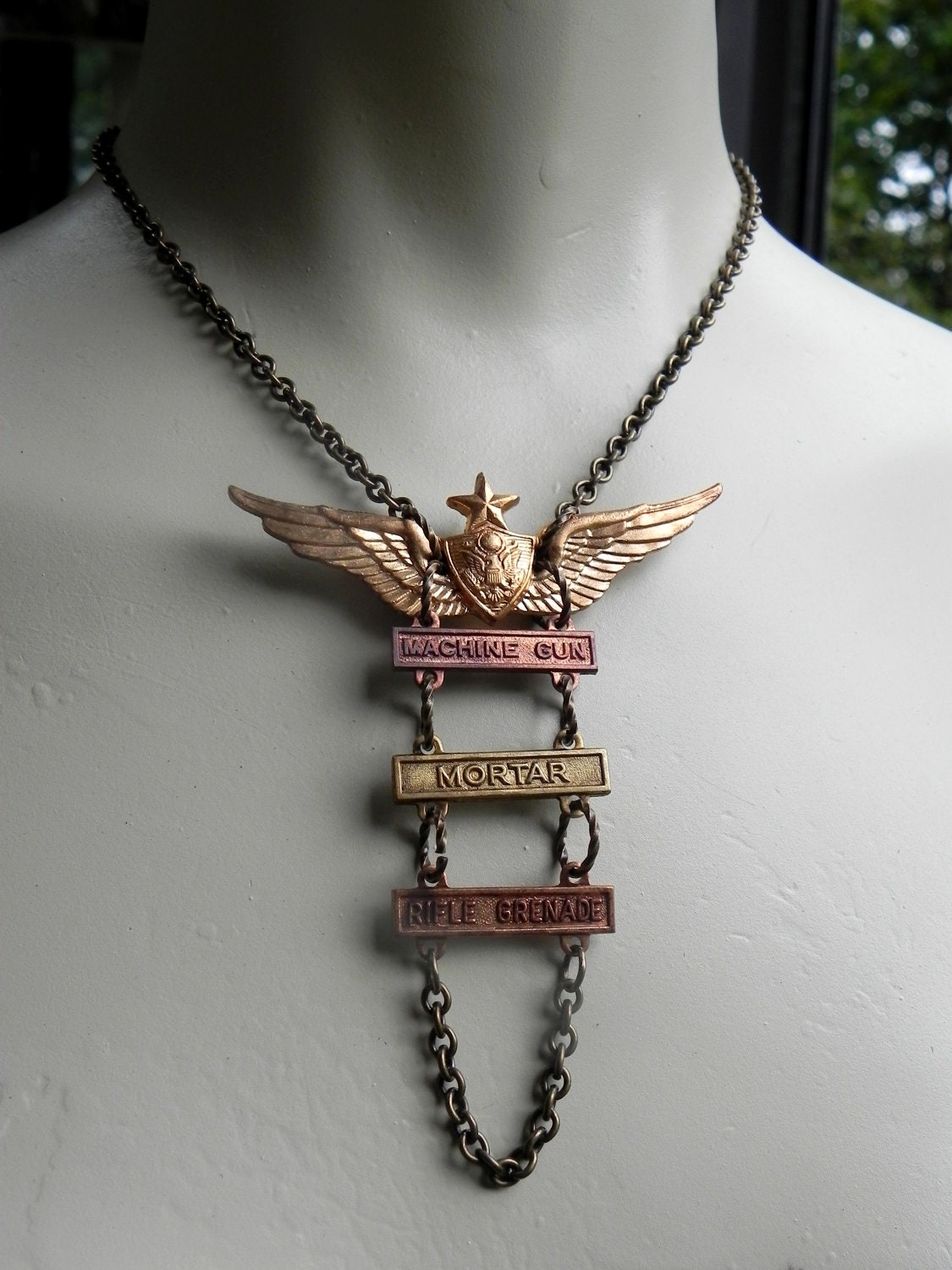 Weapons Expert Award Necklace, Vintage Assemblage, Steampunk, Military