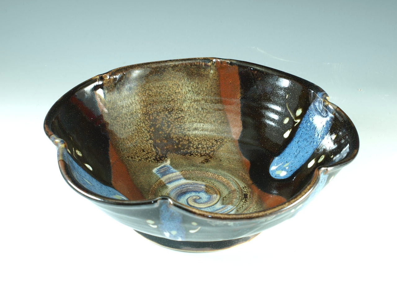 Handmade serving bowl in turquoise blue wheel thrown pottery serving bowl
