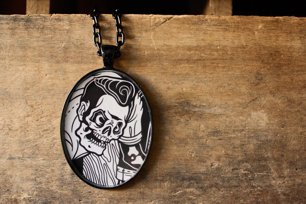 Greaser Skull Pendant Necklace - Rockabilly Jewelry