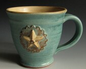 Cowboy style Mug Cowgirl Star  Aqua glaze on Rustic brown stoneware