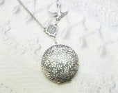 Silver Locket Necklace - The ORIGINAL Round FLOWER LOCKET- Garden Locket - Jewelry by BirdzNbeez - Wedding Birthday Bridesmaids Gift
