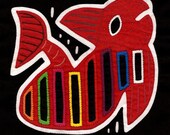 Playful Red Mola Fabric Folk Art Fish - Kuna Indian Reverse Applique