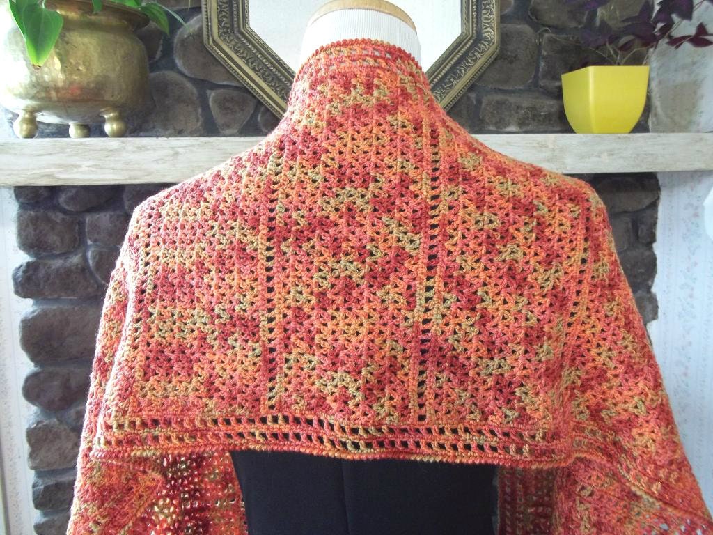 Autumn Lace Wrap in Silk and Wool blend Crochet - OOAK Original by Fuzzy Lumpkin