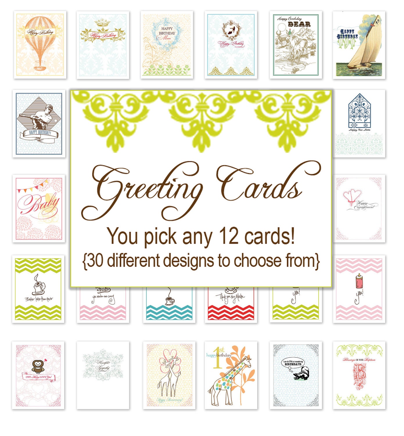 Variety Greeting Cards Pack of 12