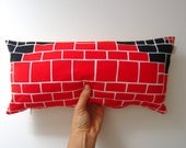 Pillow cover vintage fabric 2 Sided Red Black White Cream Grey Mid century unique upcycled