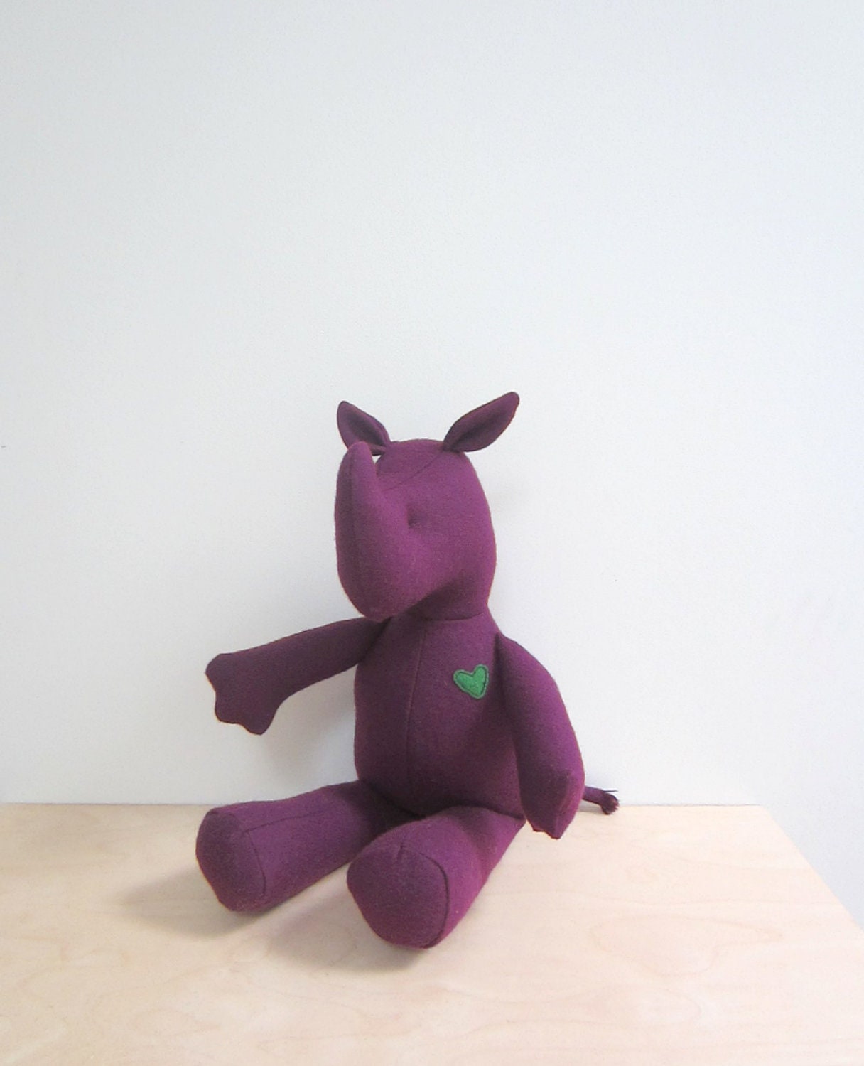 Small Rhino doll upcycled, eco friendly vintage eggplant Purple Wool soft unique personalized gift bubynoa Best Friend