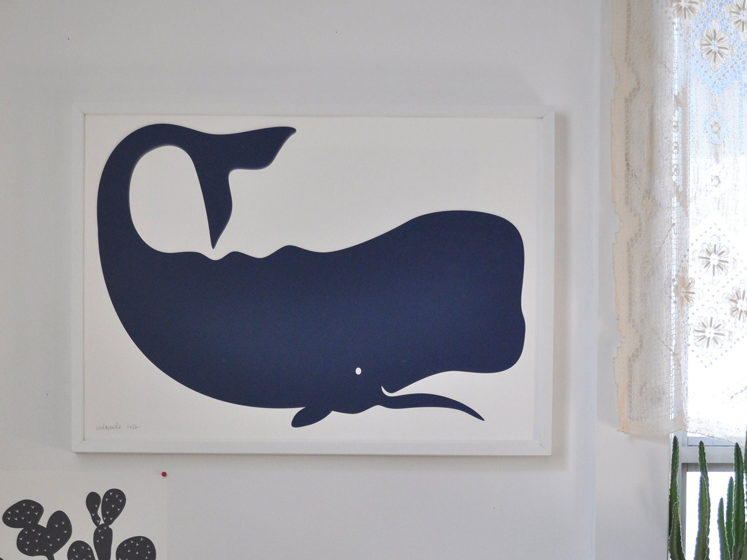 Navy Blue Whale Print - large