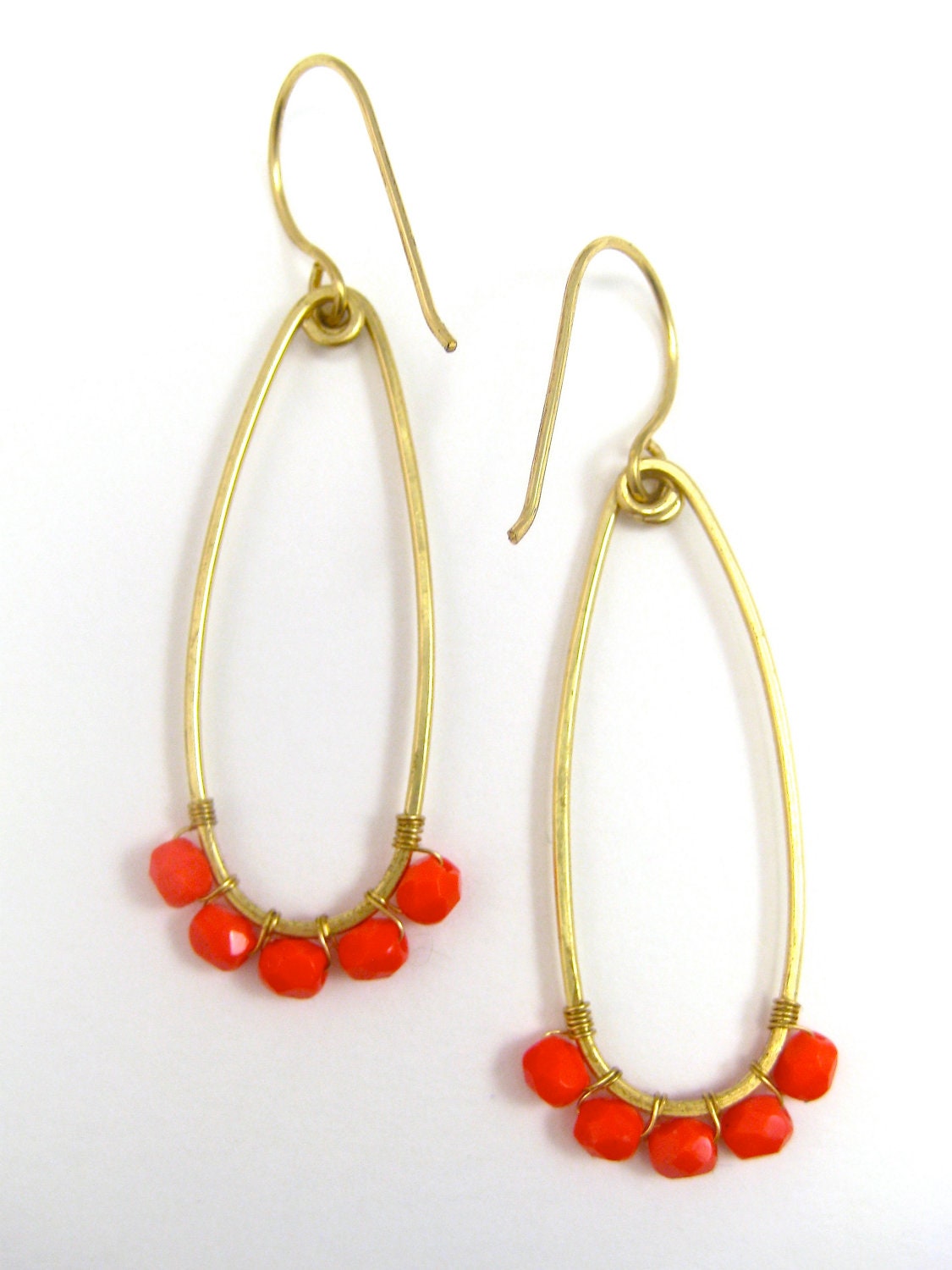 Coral Red & Gold // Lipstick Earrings // Wire Work // Women's Jewelry // Cherry Red