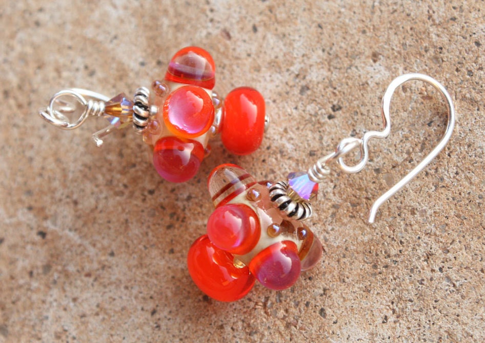 Super Orange/Fuschia Handmade Lampwork Earrings