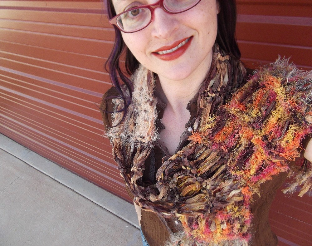 Women Scarf in Gold, Yellow, Orange, Brown and PINK