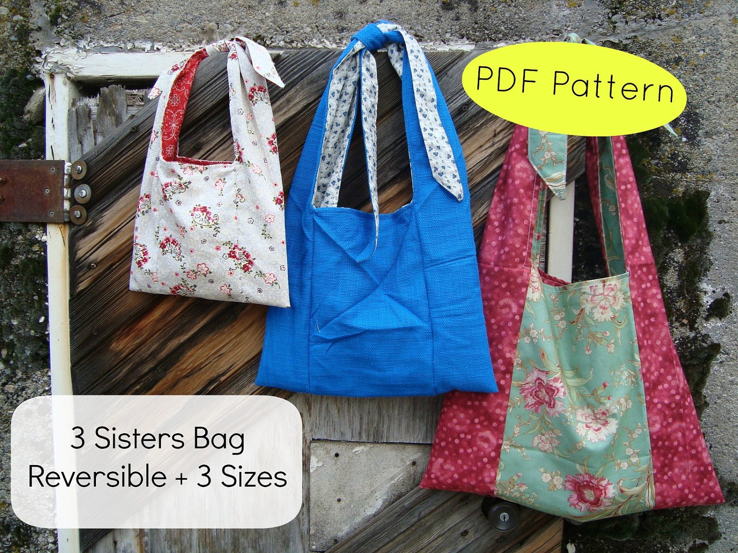 Bag Pattern  Reversible Grocery Bag Pattern including 3 sizes Download now
