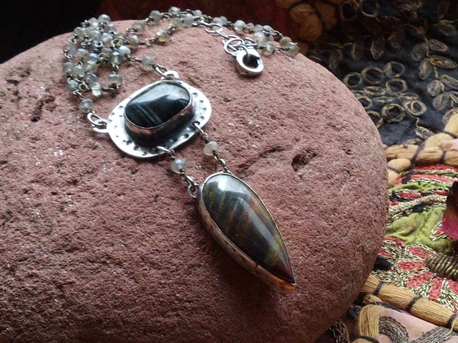 Tiger Eye and Jasper Victorian Inspired Necklace
