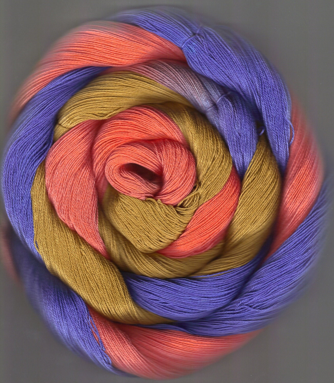 50 yards Hand Dyed Size 10 Cotton Crochet Thread gold peach blue Evaline