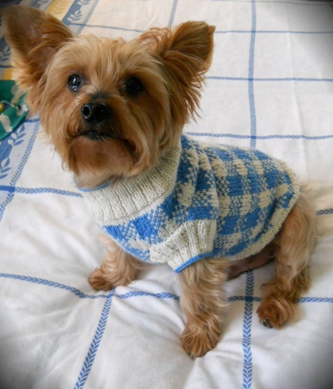 SUNDAY PICNIC Original Gingham Check Dog Sweater -- Custom -- Hand Knit -- All Sizes and Colors