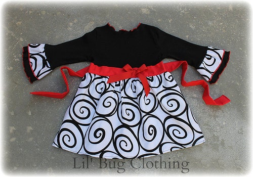 Custom Boutique Christmas Holiday Wear Black White Swirls Dress