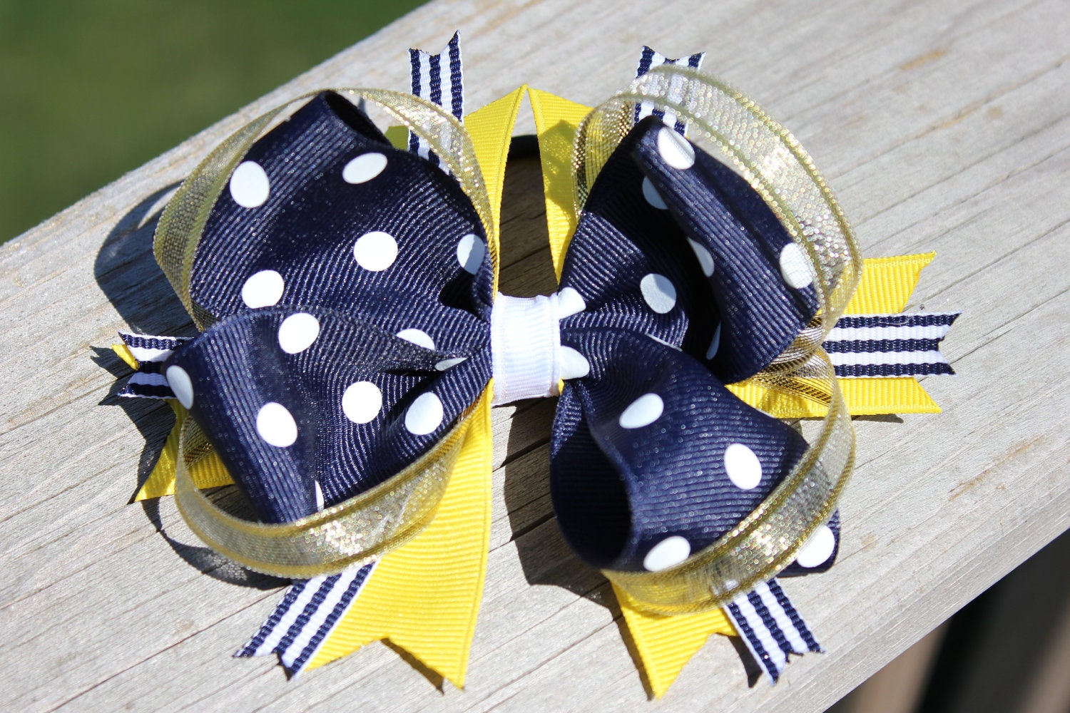 Polka Dot and Stripes Spirt Cheer Bow - Hudsonville Rocket Cheer